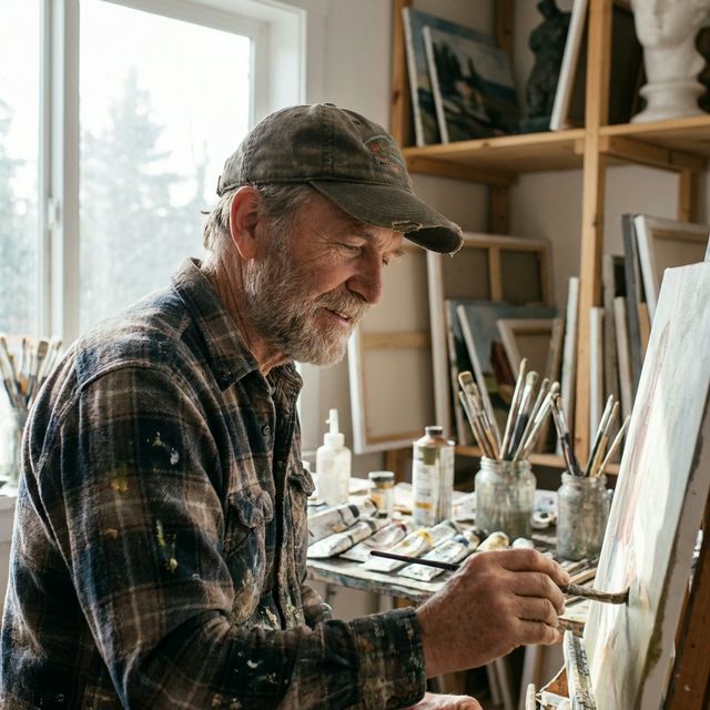 Veteran painting at an art therapy session